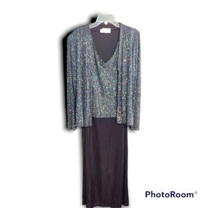 Y2K Vintage 2 Piece Holographic Sparkle Long Dress w Jacket